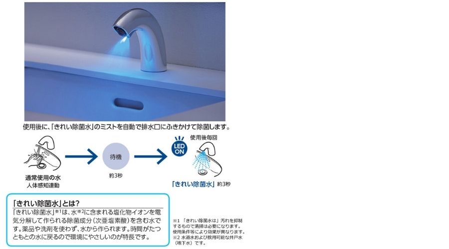 TOTO洗面台に付くきれい除菌水機能