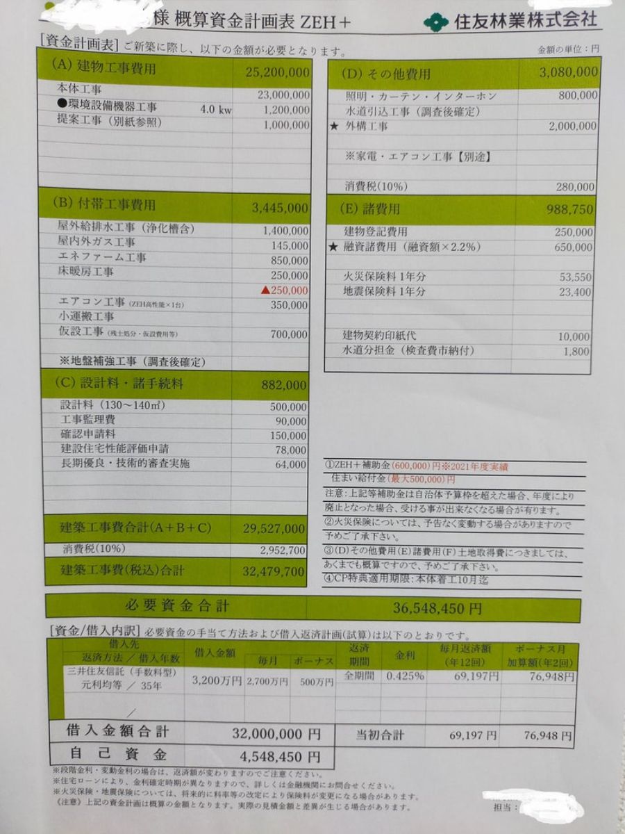 住友林業の見積書