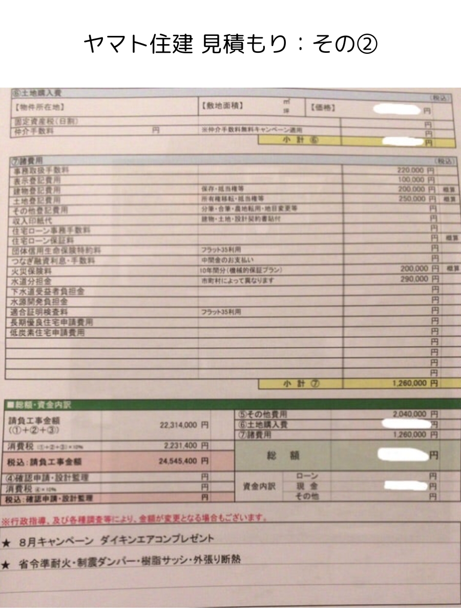 ヤマト住建の実際の見積書その2