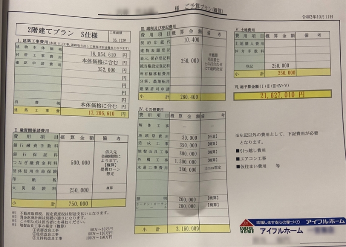 アイフルホーム見積書